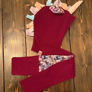 Wool Burgundy Dinosaur Hooded Scarf